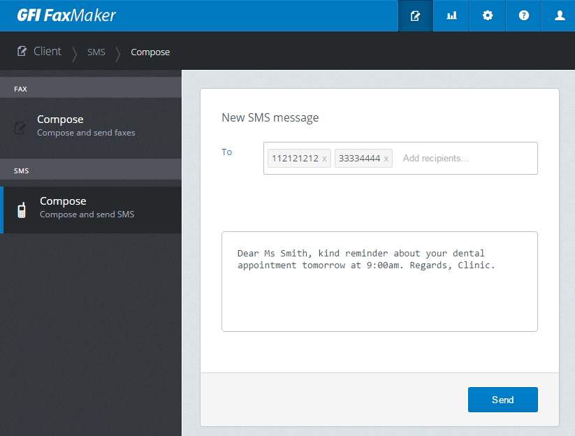 Composing text (SMS) message via client