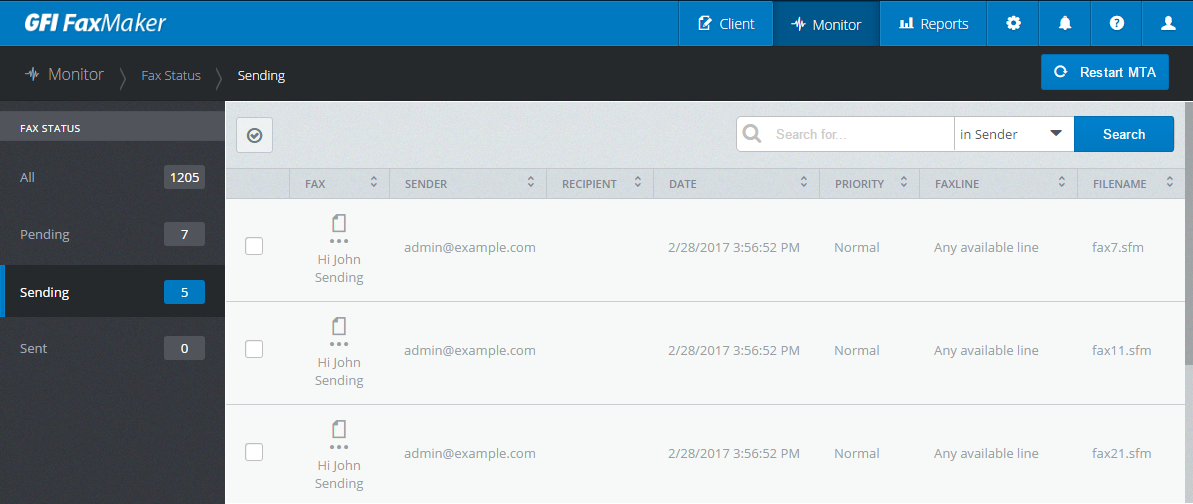 Composing fax message via client
